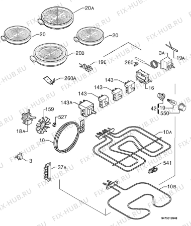 Взрыв-схема плиты (духовки) Zanussi ZCC6657W - Схема узла Electrical equipment 268